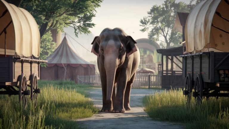 circus elephant leads town